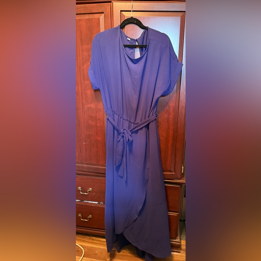 Amazon Purple Midi Dress with V-Neck and Dolman Sleeves